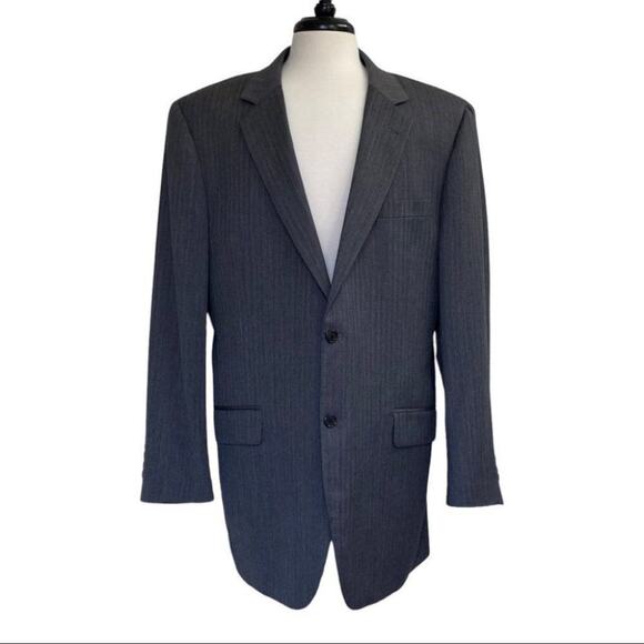 Jos. A. Bank Blazer Mens 44L Long Grey Herringbone Wool Two Button Lined Formal - Picture 2 of 8